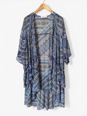 Abercrombie & Fitch Blue Ruffle Boho Cover Up Duster Womens One Size Beach Sheer